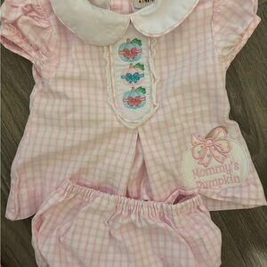 Pink Gingham Baby Outfit with Embroidery